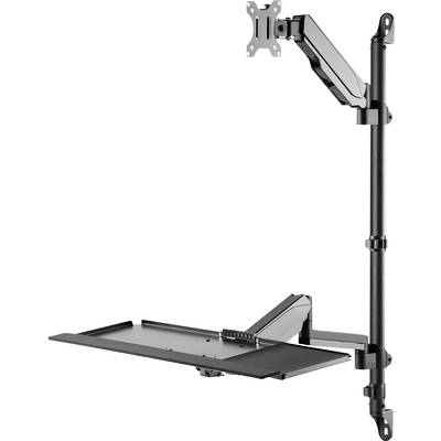 En ergonomisk monitorarm med integrerad tangentbordshylla för flexibel skärmplacering och bekväm arbetsposition.