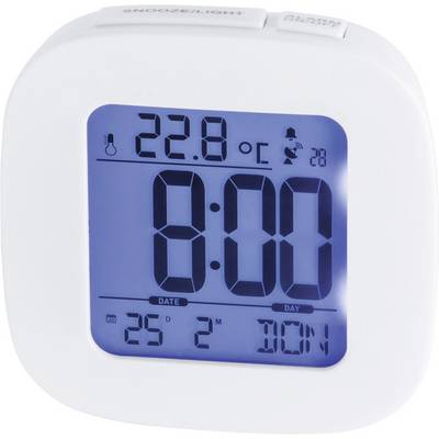 En digital väckarklocka visar '8:00'. Temperaturmätaren visar '22,8 °C'. Längst ner visas datumet '25', '2', och veckodagen 'Sön'.