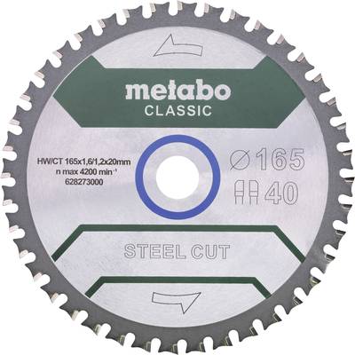 Kreissågblad från Metabo, modell 'Classic', diameter 165 mm, max. 4200 varv/min, lämplig för stål.