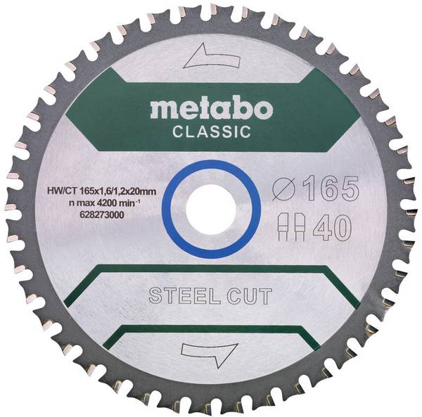Metabo steel cut/sandwich panel - classic 628273000 Cirkelsågblad 165 x 20 x 1.6 mm Antal tänder (per tum): 40 1 st