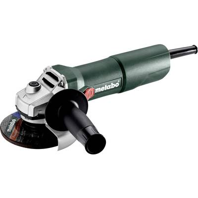 Grön Metabo elektrisk vinkelslip med sidohantag och skärskiva på vit bakgrund.