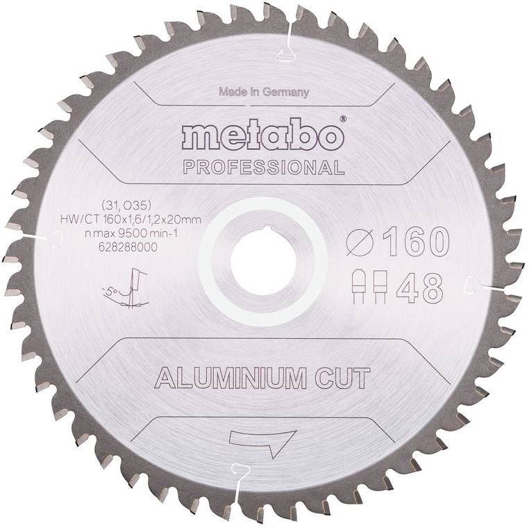 Metabo ALUMINIUM CUT PROFESSIONAL 628288000 Cirkelsågblad 160 x 20 x 1.2 mm Antal tänder (per tum): 48 1 st