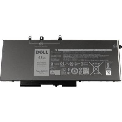 Ett batteri med 68 Wh kapacitet för bärbara datorer, med säkerhetsanvisningar, spänning på 7,6 V och olika symboler för användning och avyttring.
