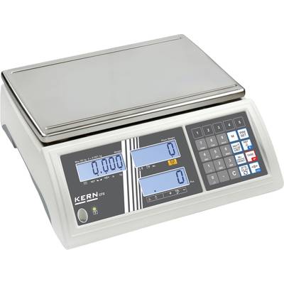 Elektronisk våg med digital display och tangentbord. Visar '0,000' grammätning, modell 'KERN'. Lämplig för precisionsavvägningar.