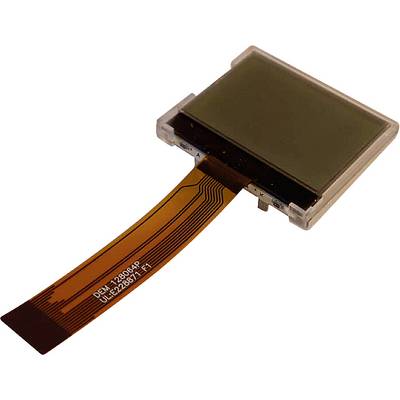 En liten, rektangulär LCD-skärm med ett flexibelt flatbandskabel för dataöverföring, redo för elektronisk enhetsintegrering.