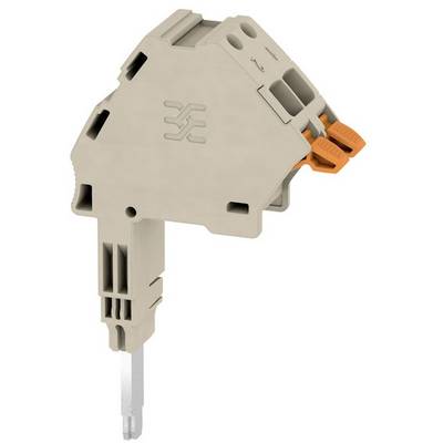 Ett beige kopplingsplintsmodul med två orangefärgade spakar på ovansidan, använt för elektriska kopplingar.