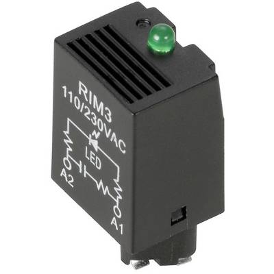 Relämodul med LED-indikering, modell 'RIM3', för 110/230V AC. Utrustad med anslutningar A1 och A2.