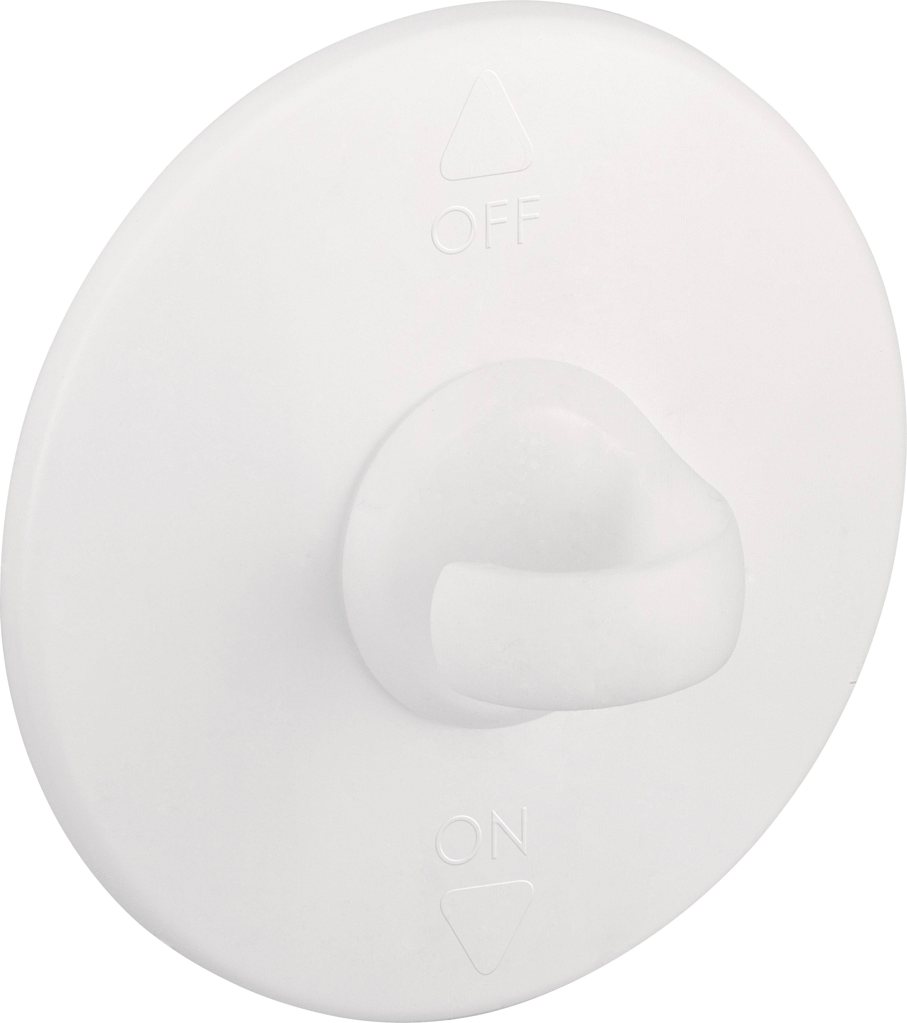 En vit vridströmbrytare, märkt med positionerna 'AV' och 'PÅ'. Strömbrytaren är för närvarande i läget 'AV'.