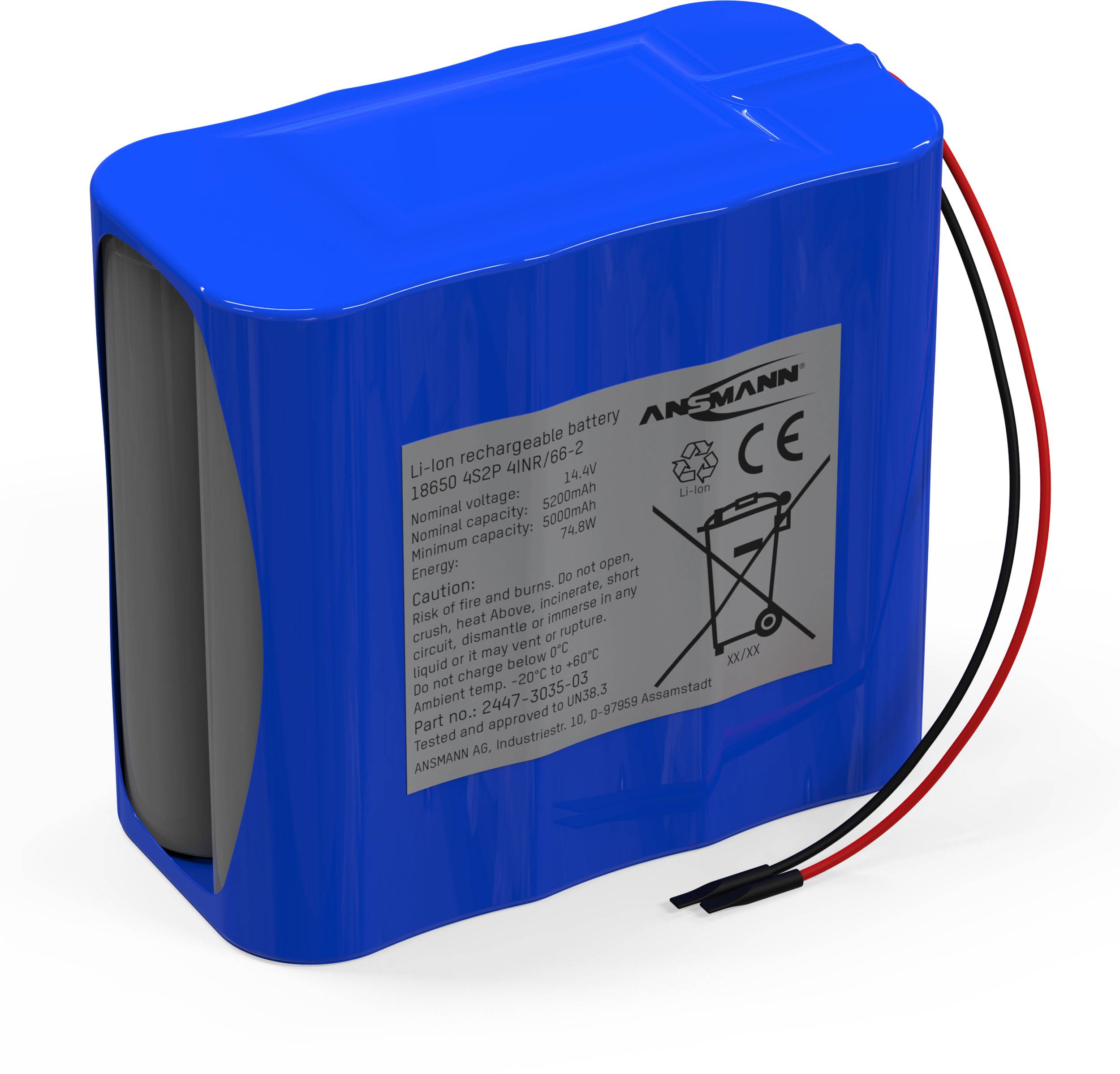 Ansmann 4S2P Batteripack Antal celler: 8 Batteristorlek: 18650 Kabel Li-Ion 14.4 V 5200 mAh