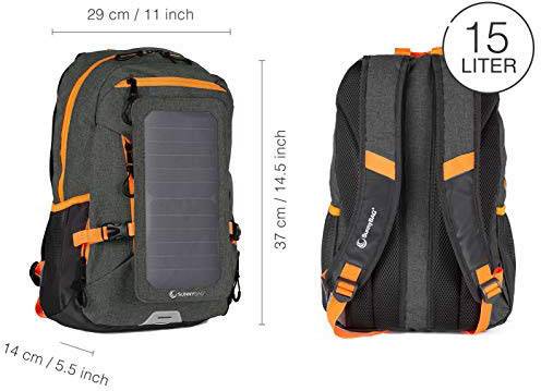 SunnyBag Solcellsryggsäck Explorer+ 15 l (B x H x D) 290 x 370 x 140 mm Svart, Orange 135SO_01-1
