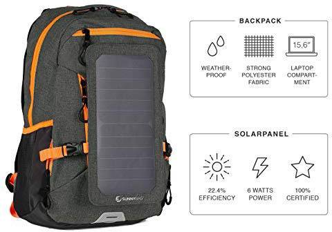 SunnyBag Solcellsryggsäck Explorer+ 15 l (B x H x D) 290 x 370 x 140 mm Svart, Orange 135SO_01-2