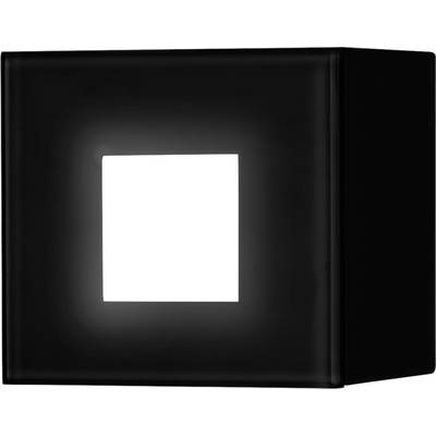 En svart, kvadratisk lampa med ett lysande, vitt rektangel i mitten som utstrålar ett mjukt ljus.