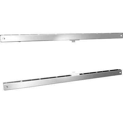 Två silvermetallstänger som är parallellt placerade. De har hål vid ändarna och fästpunkter.