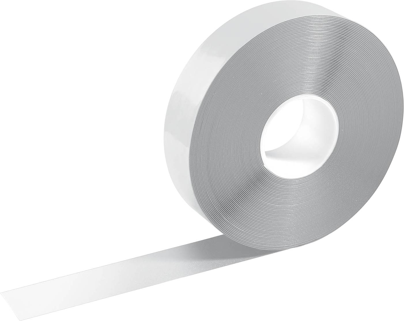En rulle silver tejp med delvis borttagen skyddsfilm, redo att användas.
