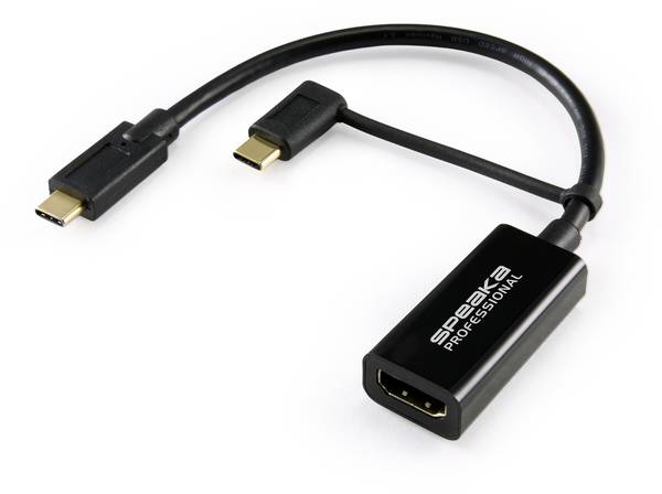 SpeaKa Professional SP-9015340 HDMI Adapterkabel [1x HDMI hona - 1x USB-C® hane] Svart Flätad skärmning 15.00 cm
