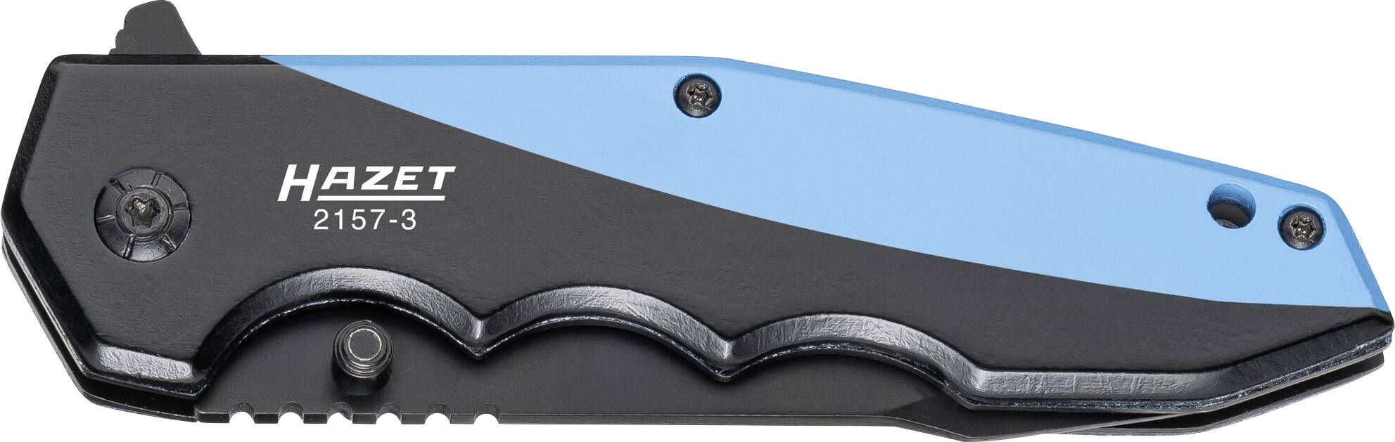 Ett blå-svart Hazet fällbart kniv med modellnummer 2157-3.