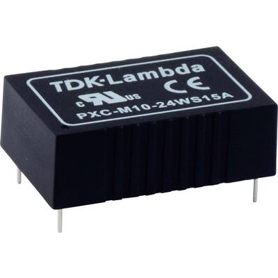 TDK-Lambda spänningsomvandlare med 15W effekt, modell PXC-M10-24WS15A, CE- och UL-certifierad, visar fästen för montering.