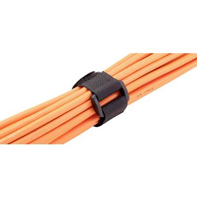 Ett knippe orange kablar, fastsatta med ett svart kardborreband.