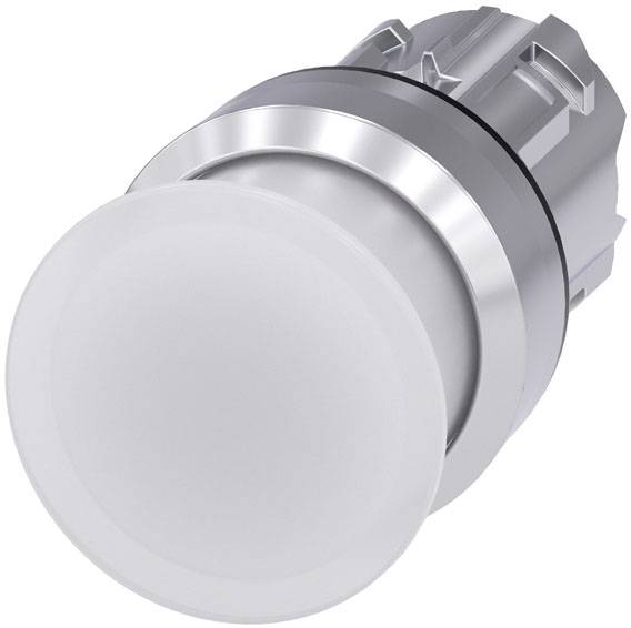 Grå rund tryckknapp, lämplig för industriella tillämpningar eller manöverpaneler. Hölje av metall, robust design.