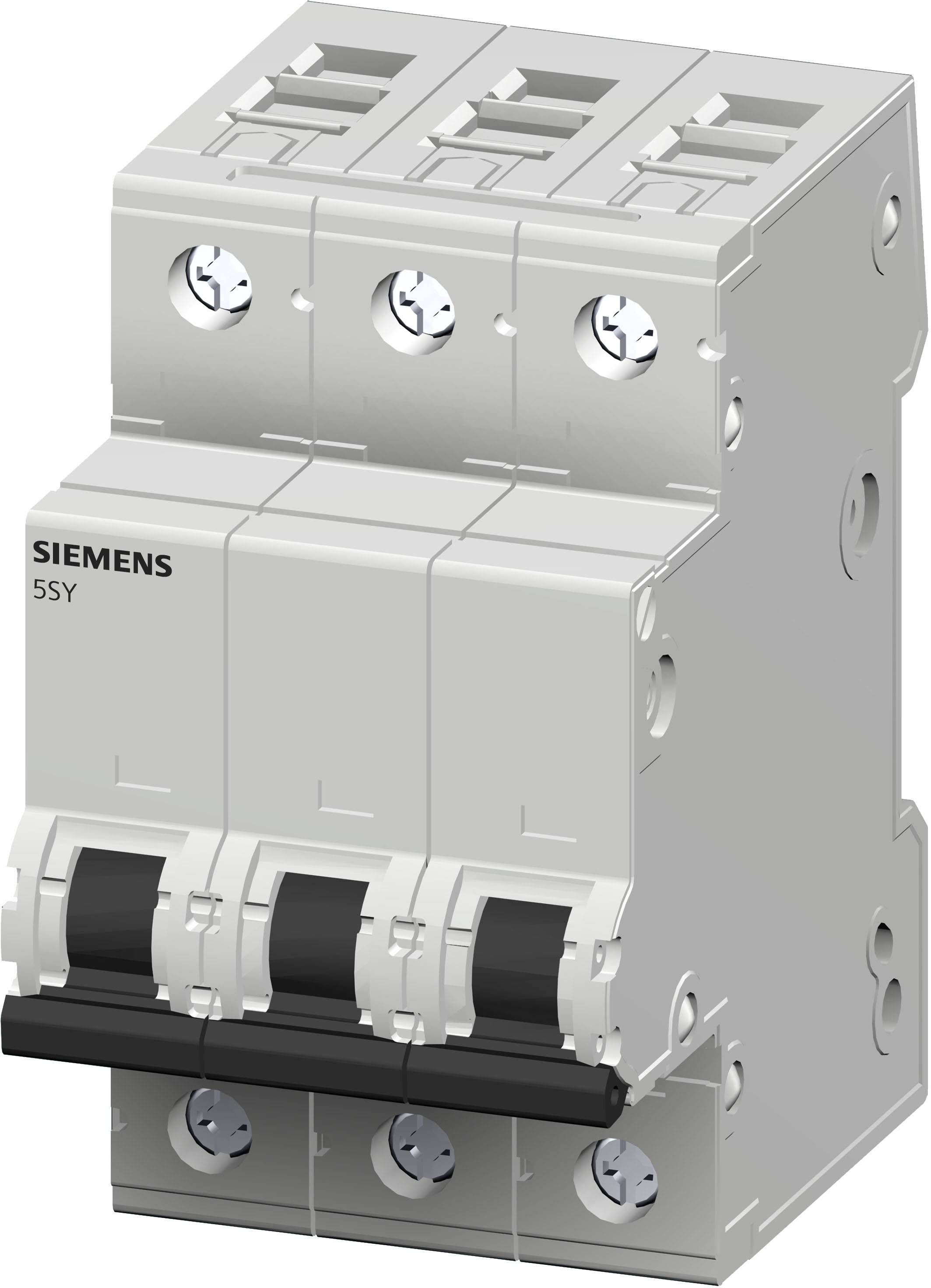 Effektbrytare från Siemens, modell 5SY, trepolig för skydd och styrning av elektriska kretsar i en kopplingslåda.