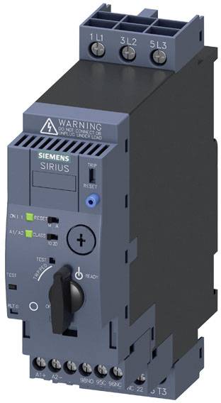 Siemens Sirius skyddsrelä med omkopplare och anslutningar, används för övervakning och styrning av elektriska enheter.