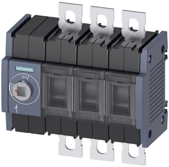 Siemens effektbrytare i svart och grått, med omkopplare för 'I' (På) och 'O' (Av) och fyra kontaktställen ovanför och nedanför.