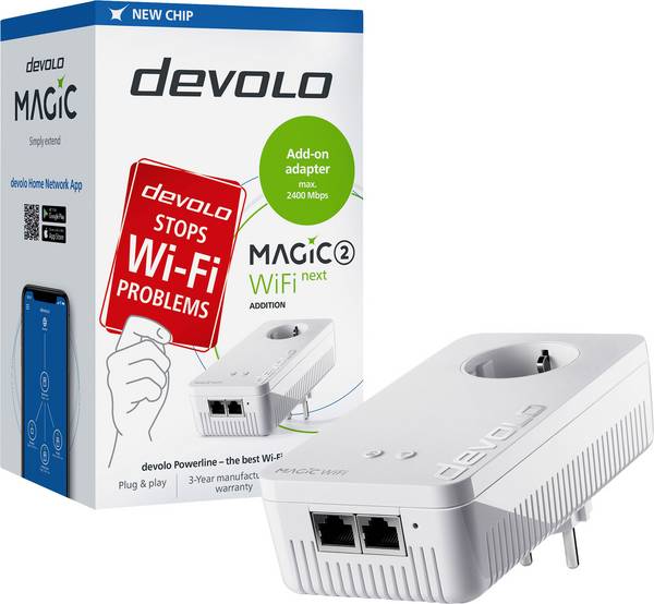 Devolo Magic 2 WiFi next Powerline WLAN förlängningsadapter 8610 DE, AT, NL, EU Powerline, WLAN 2400 MBit/s