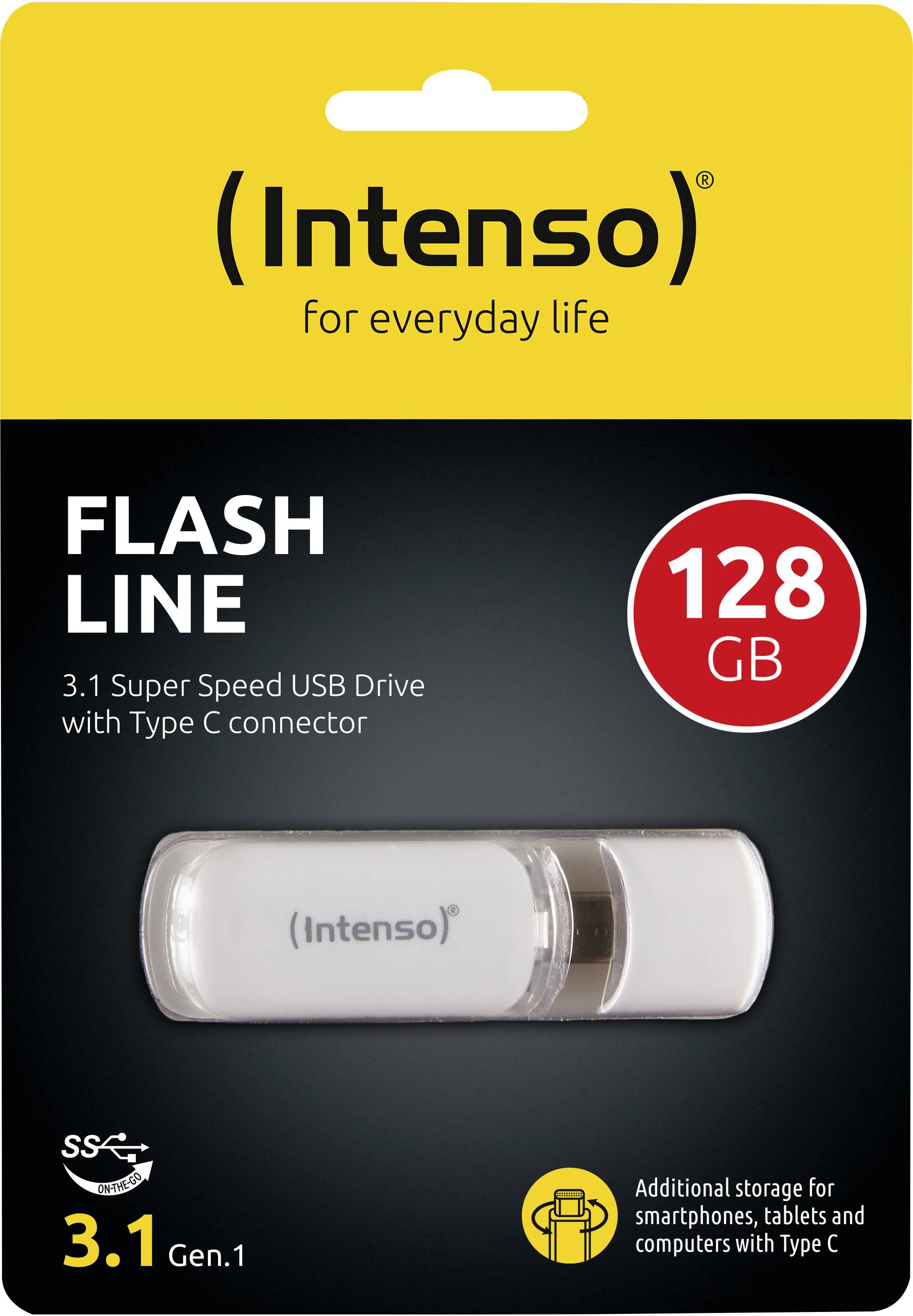 Intenso USB-minne, 128 GB, Typ C, hög hastighet, kompatibel med smartphones, surfplattor och datorer.