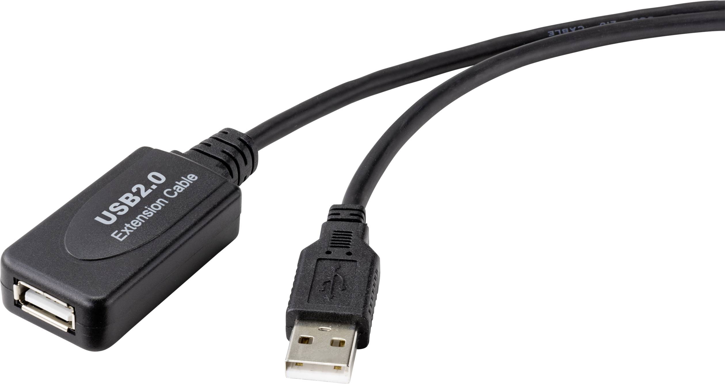 Svart USB 2.0-förlängningskabel med en kontakt och ett uttag för att utöka räckvidden för en USB-anslutning.