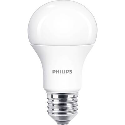 En vit LED-glödlampa med skruvfattning, märkt med 'Philips'.