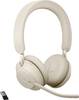 Jabra Evolve2 65 MS Over Ear-hörlurar Bluetooth Stereo Beige Volymkontroll, Batteriladdningsindikering, Mikrofonljudavstängning Telefon