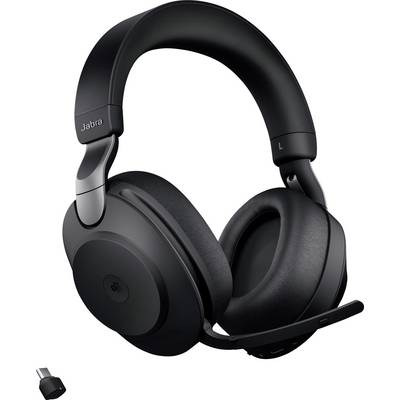 Trådlöst svart headset med mikrofon och USB-dongle. Perfekt för bekväma telefonsamtal och videokonferenser.