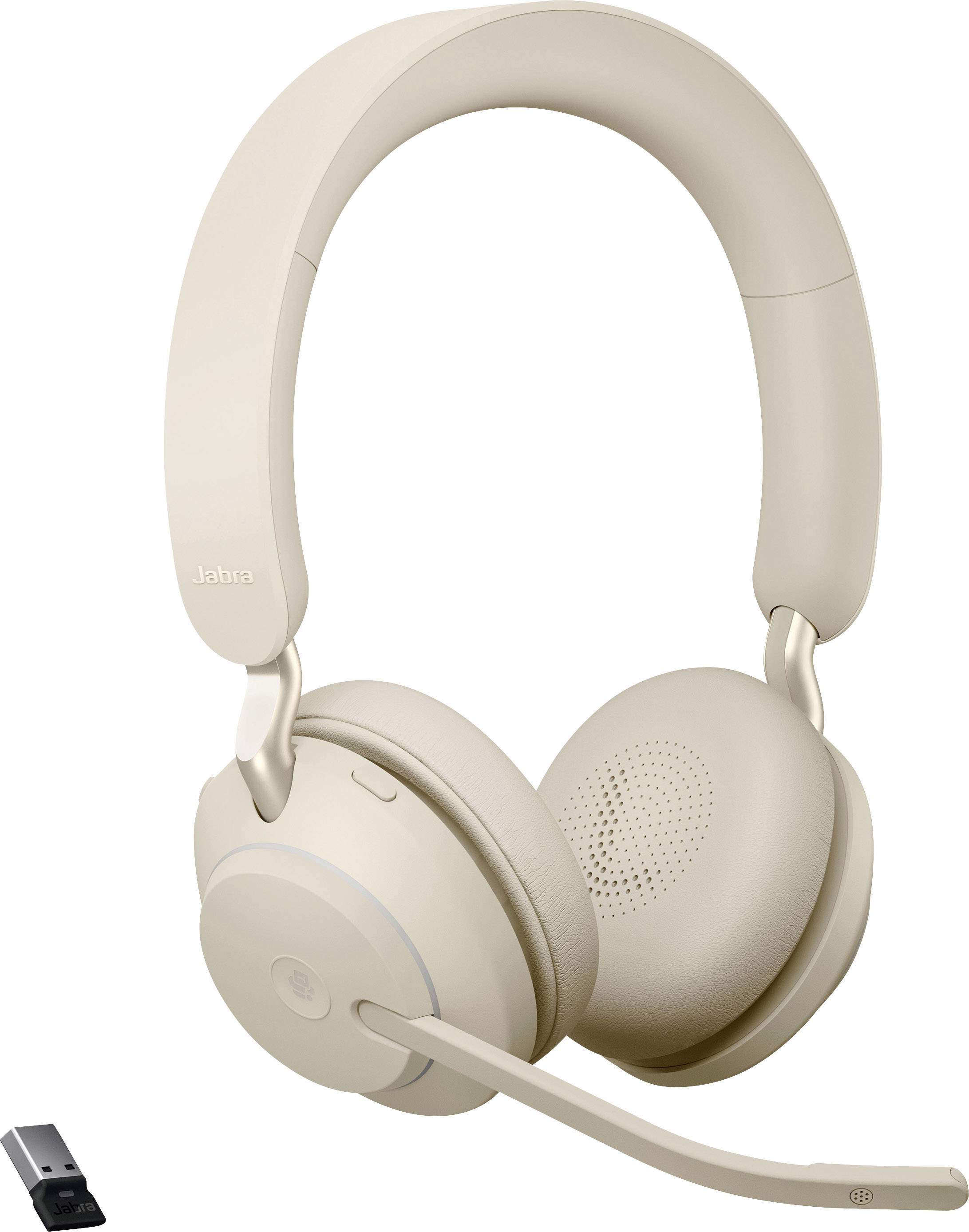 Jabra Evolve2 65 MS On-ear headset Bluetooth Stereo Beige Volymkontroll, Batteriladdningsindikering, Mikrofonljudavstängning Telefon