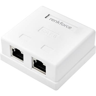 Dubbelport nätverksuttag för CAT.6-kabel, vitt hölje, märke 'renkforce'.