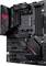Svart spelmoderkort med markanta rosa accenter och flera RAM-platser, PCIe-kortplatser och CPU-socket.