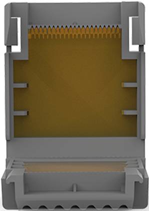 Grå, öppen plastlåda med orange invändig yta, sannolikt avsedd för elektroniska komponenter eller som skyddsinkapsling.
