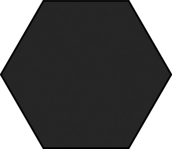 Svart hexagon på vit bakgrund.