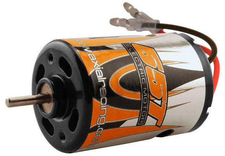 'Elmotor med orange hölje och ventilationsöppningar, lämplig för användning i fjärrstyrda fordon.'