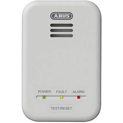Rökdetektor i vitt med 'Power', 'Fault' och 'Alarm' lampor. Många luftintag och en 'Test/Reset' knapp. Varumärkesnamn överst.