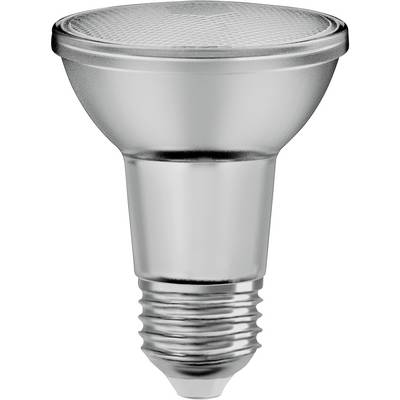 En silverfärgad LED-lampa med E27-gänga, lämplig för användning i standard lampfästen.