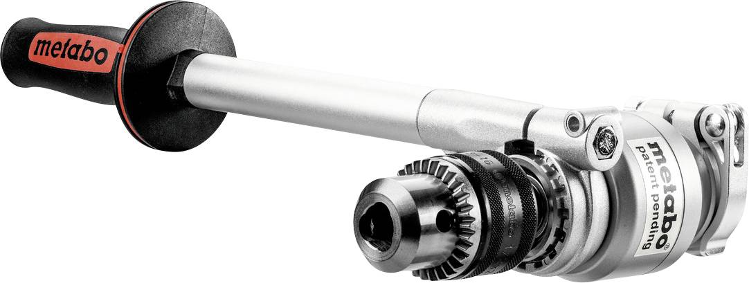 Metabo-borrattachment med chuck och axel, visad på vit bakgrund.