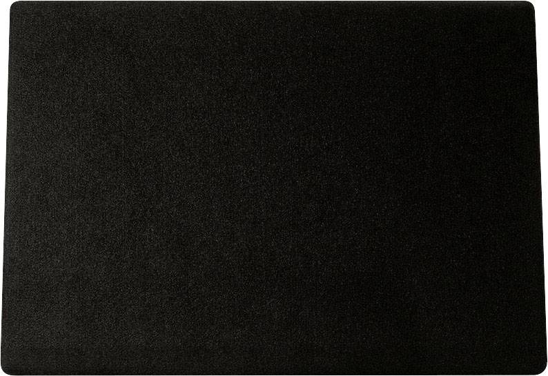 En rektangulär, svart antitröttningsmatta med halksäker yta. Perfekt för användning i kök eller arbetsområden.