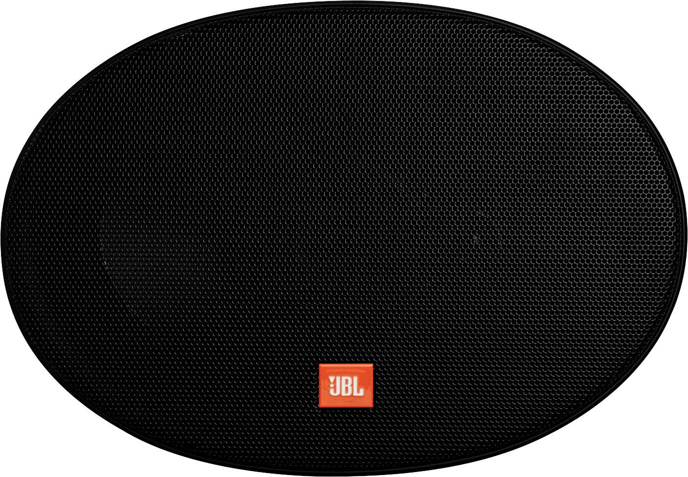 Svart, oval högtalare med JBL-logotyp i mitten, framför vit bakgrund.