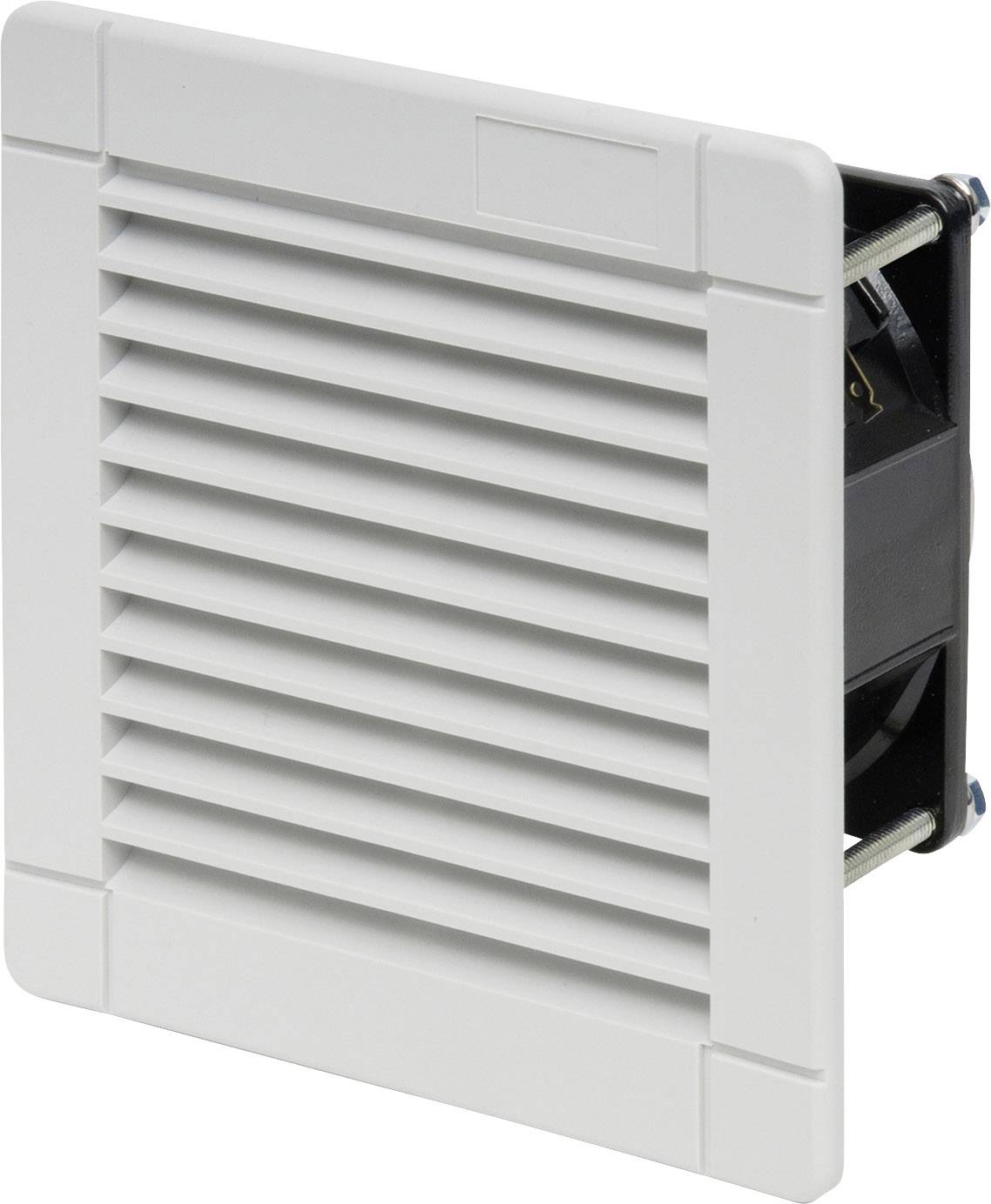 Vit ventilationsgallerkåpa med horisontella lameller, använd för luftcirkulation i klimatanläggningar och ventilationssystem.