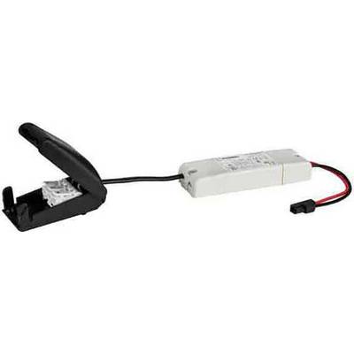 Elektronisk enhet med svart klämma och vitt hölje, förbunden genom en kabel.