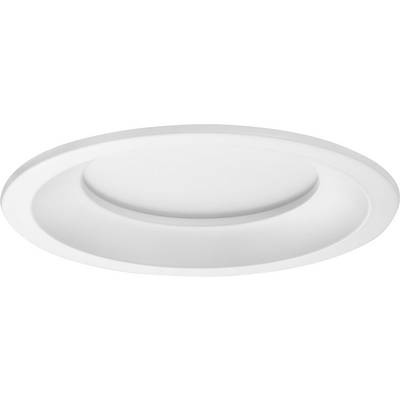 En rundad, flat LED-takspotlight i vitt, med modernt design, som ger diskret rumsbelysning ovanifrån.
