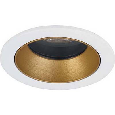 Runde infälld taklampa med vit kant och guldfarven insida. Den är modern i designen och passar för inomhusbelysning.