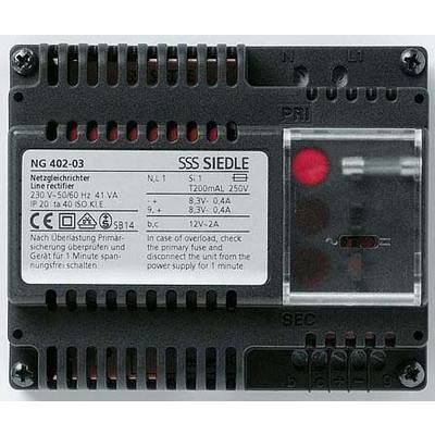 Nätlikriktare med Siedle-logotyp, modell NG 402-03. Stöder 230 V strömförsörjning. Kontrollerbar primärsäkring.