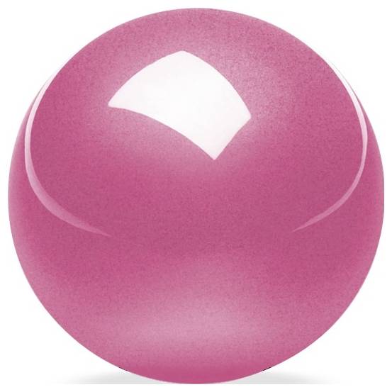 En glänsande, rosa kula som reflekterar ljuset, på vit bakgrund.