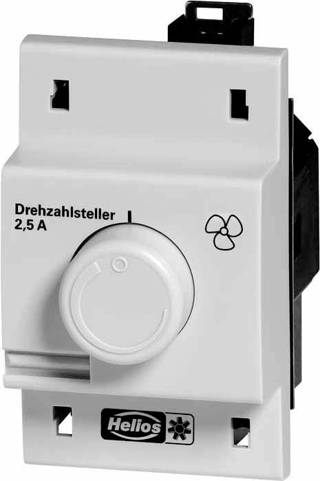 Varvtalsregulator för fläktar, 2,5 A, med vred och symbol av en fläkt. Helios-märket synligt på framsidan.